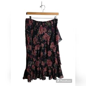 Vintage Chaps Y2K 90s midi ruffle floral skirt, academia, size M